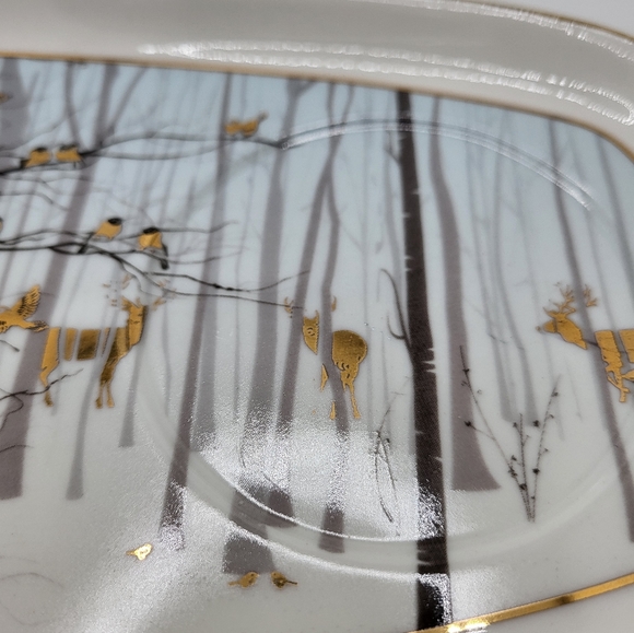 MCM Grace Fine Ceramics Luncheon Plate Gold Gilding  Deer Birds Nature - Picture 3 of 7